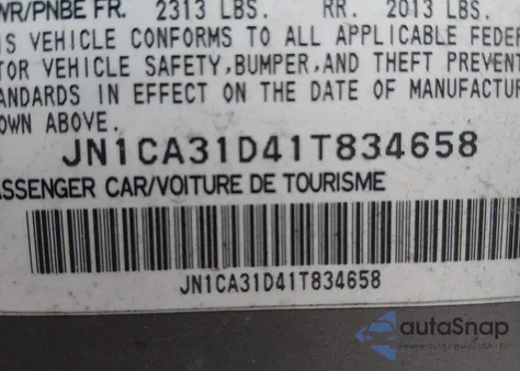 2001 Nissan Maxima Se z USA, uszkodzony, nr VIN JN1CA31D41T834658